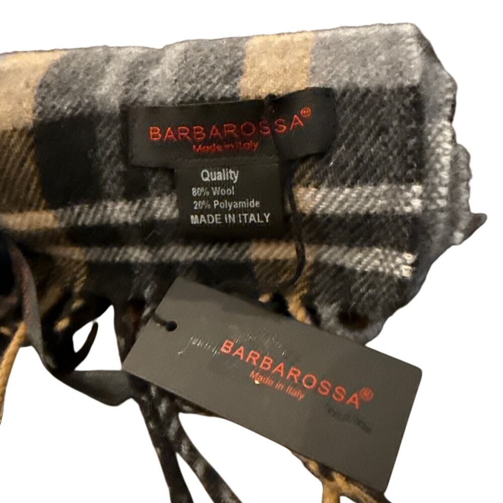 Barbarossa Soft Wool Winter Plaid Scarf Warm Tassel Ends Made in Italy NEW‎